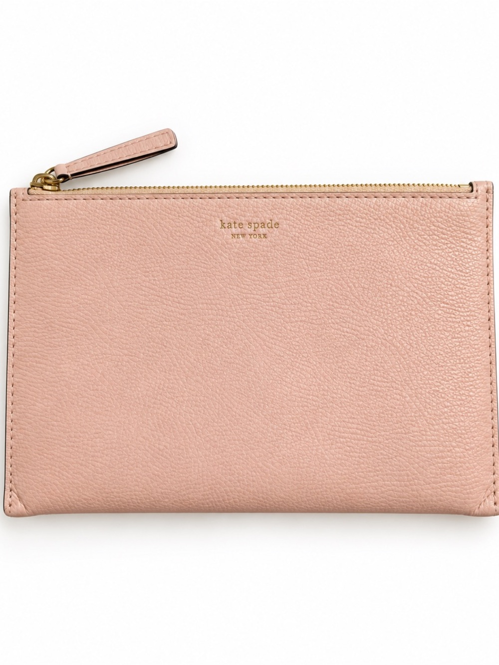Kate Spade New York Pink Pebbled Leather Zip Pouch Clutch